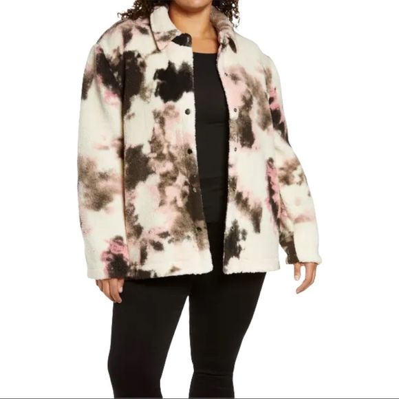 BP Sherpa jacket snap closure ivory tie dye M NWT - Picture 2 of 7